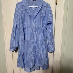 Pomander Place Light Blue and White Striped Shirt